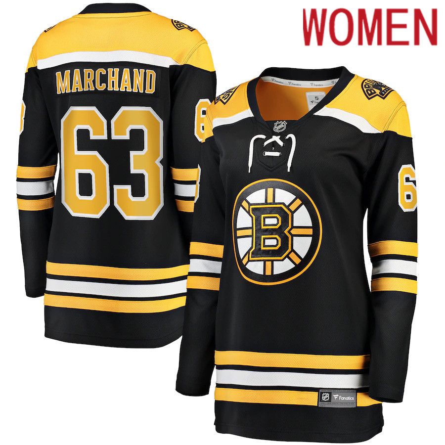 Women Boston Bruins 63 Brad Marchand Fanatics Branded Black Home Breakaway Player NHL Jersey